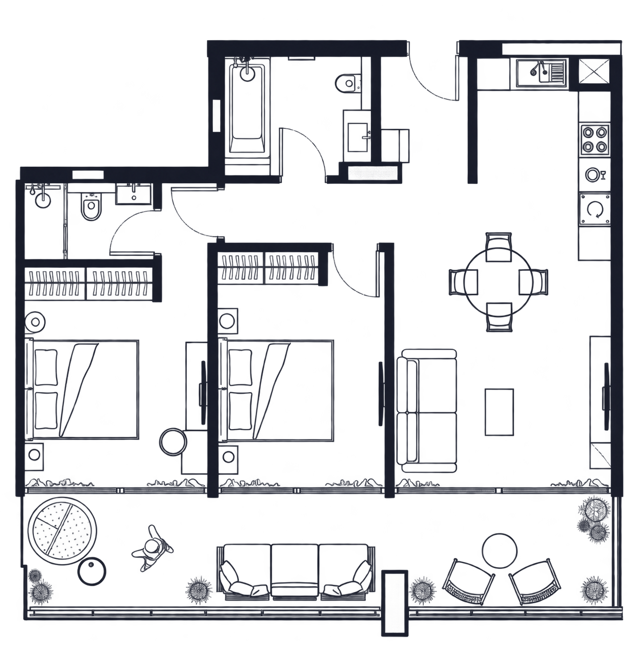 2 bedroom residence floor plan
