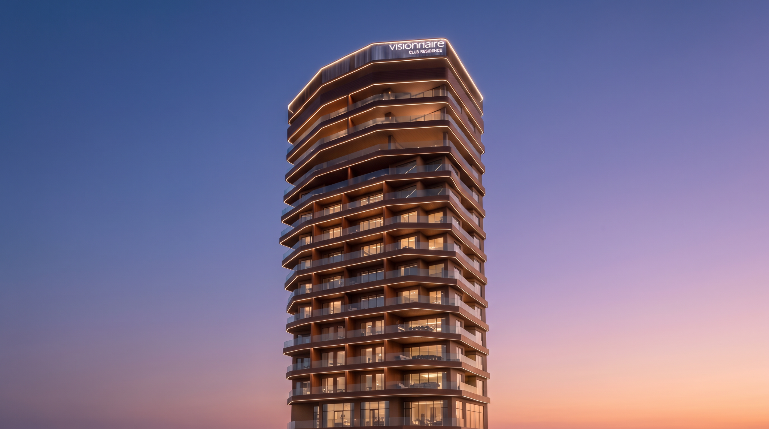 Visionnaire Residences tower at night